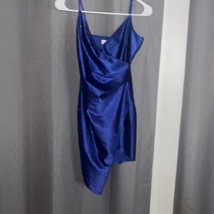 blue shimmery formal dress, small, adjustable spaghetti straps